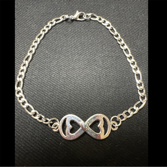Infinity w/ Hearts Ankle Bracelet-Silvertone - Picture 2 of 3
